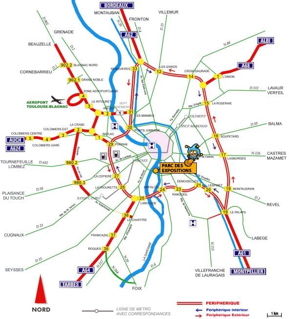 карта аутопутева Тулуз